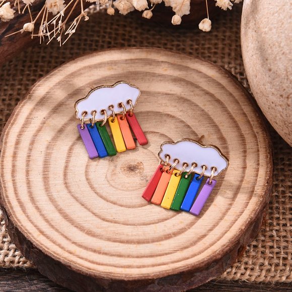 Rainbow Cloud Dangle Earrings - Picture 3 of 9